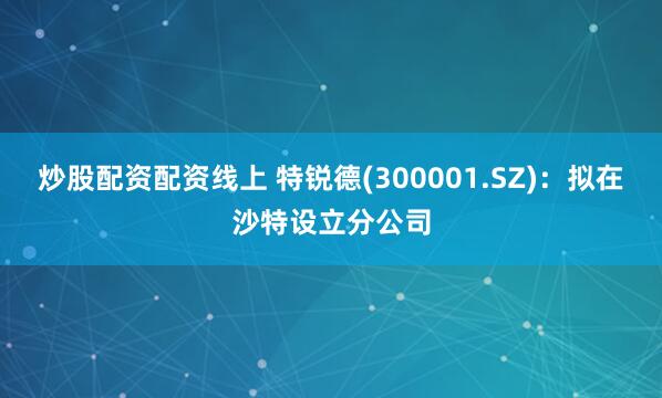 炒股配资配资线上 特锐德(300001.SZ)：拟在沙特设立分公司