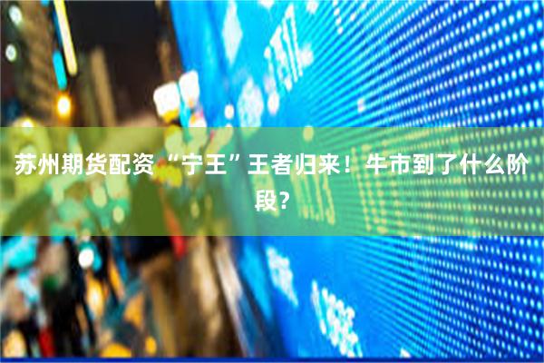 苏州期货配资 “宁王”王者归来！牛市到了什么阶段？